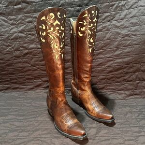 Ariat Hacienda Boots 8 Women Knee High Brown Leather Vintage Caramel With Box